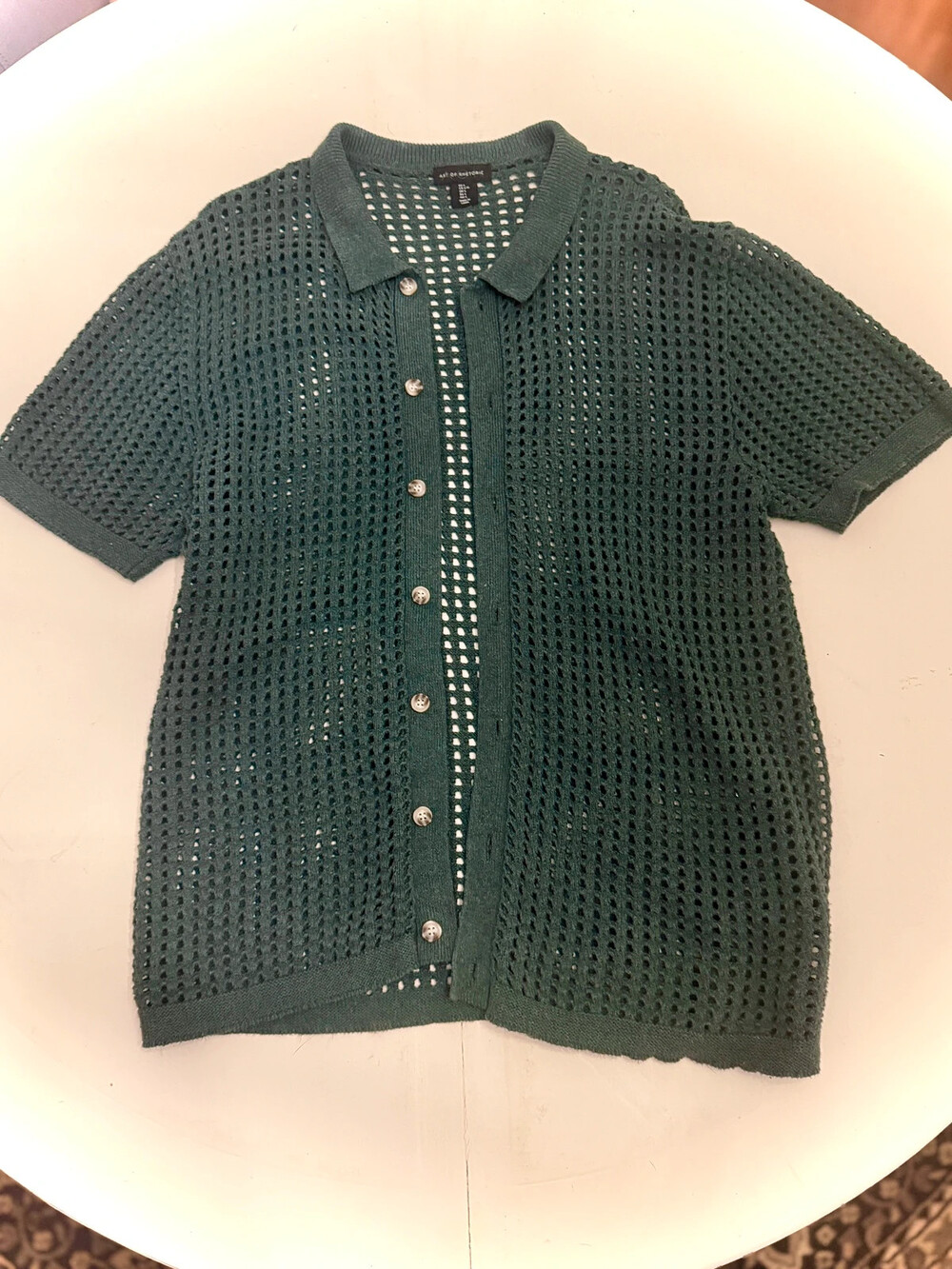 Art of Rhetoric dark green open-knit button-front top size L